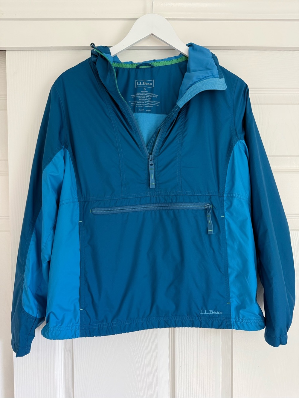 L.L. Bean Women's Blue Lightweight Hooded Anorak Windbreaker Fleece Lined Jacket